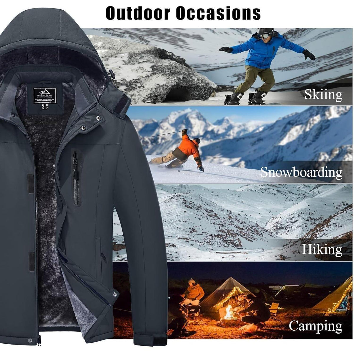 Herren Skijacke Wasserdicht & Warm – Dunkelgrau 3XL