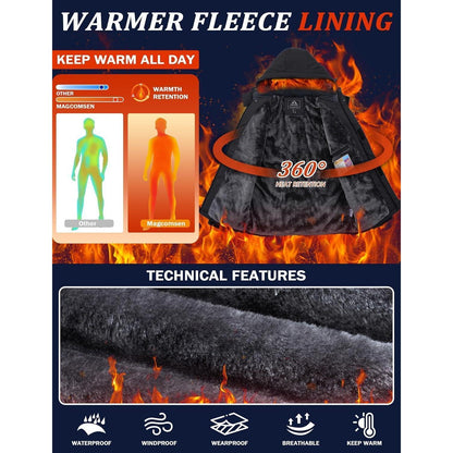Herren Skijacke Wasserdicht & Warm – Abnehmbare Kapuze Schwarz