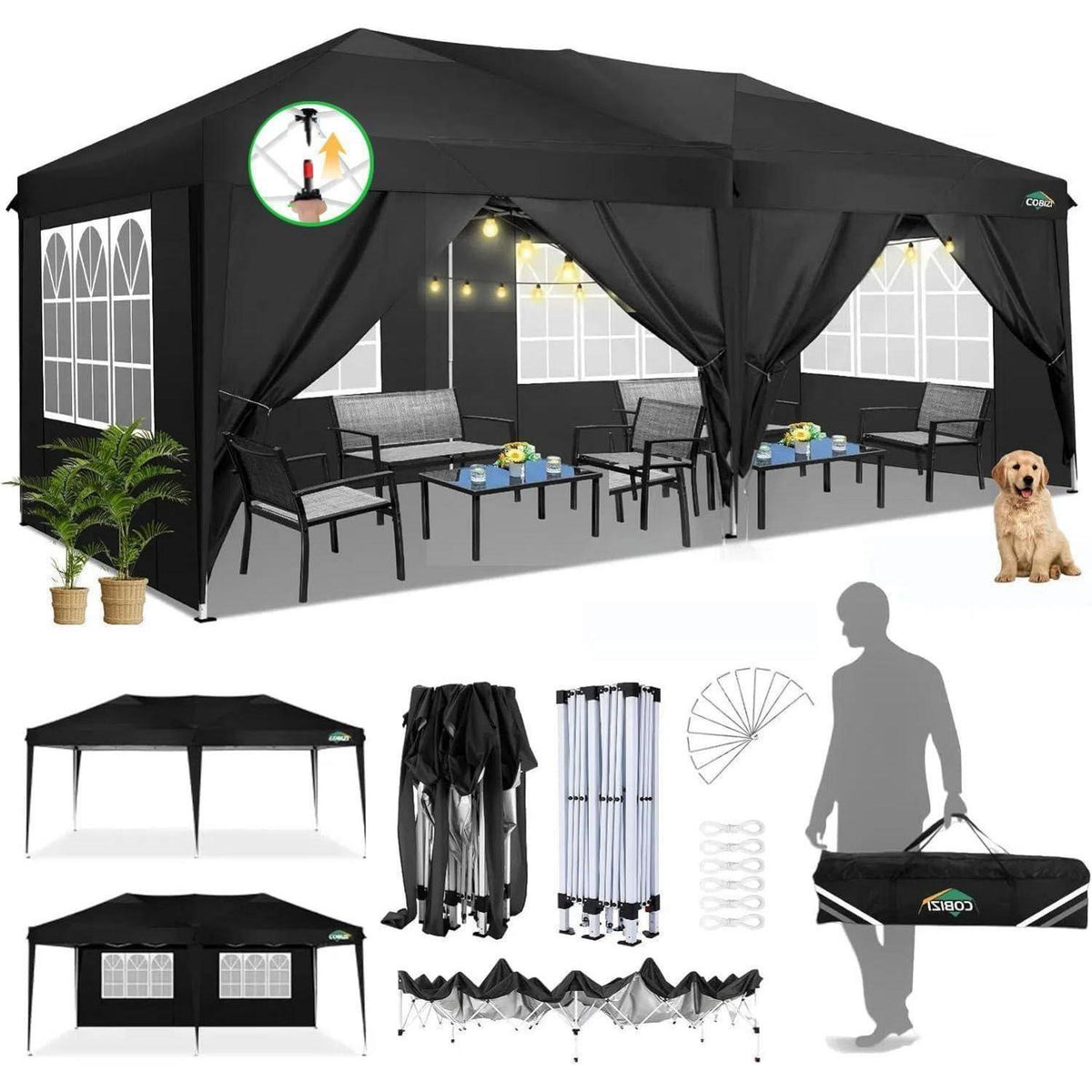 Faltpavillon 3x6m wasserdicht mit 6 Seitenwänden & Tasche