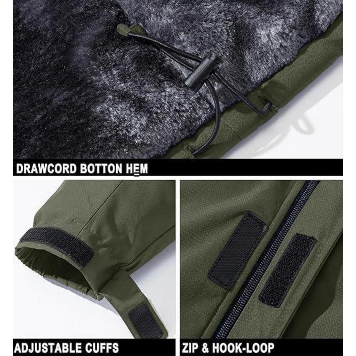Herren Skijacke Wasserdicht & Warm – Abnehmbare Kapuze, 3XL, Olivgrün