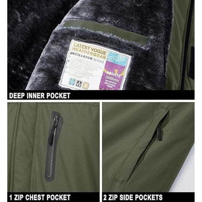 Herren Skijacke Wasserdicht & Warm – Abnehmbare Kapuze, 3XL, Olivgrün