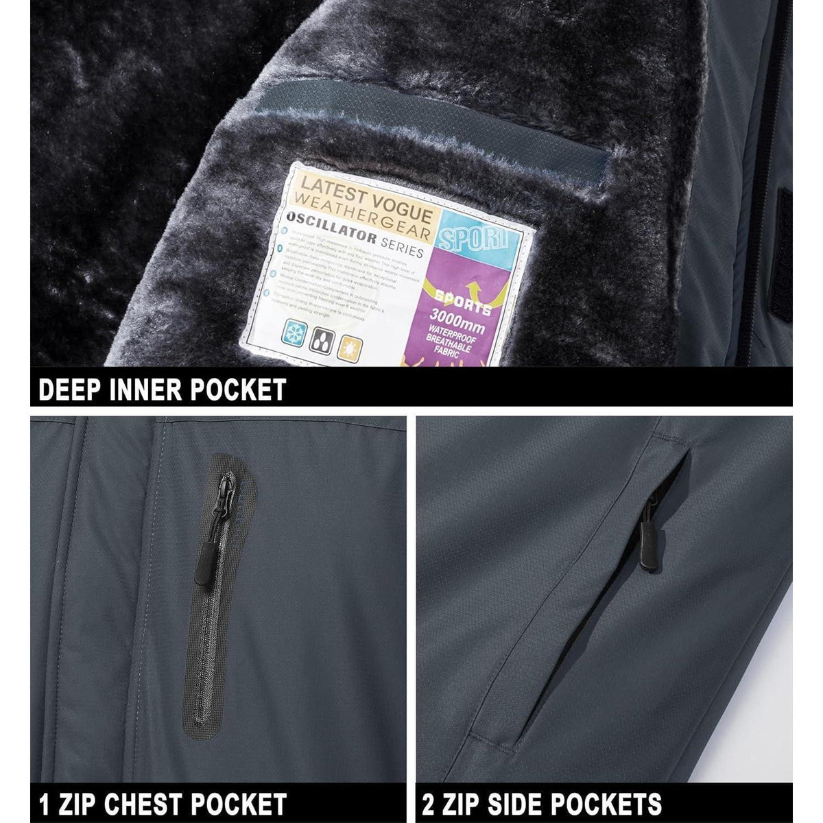 Herren Skijacke Wasserdicht & Warm – Dunkelgrau