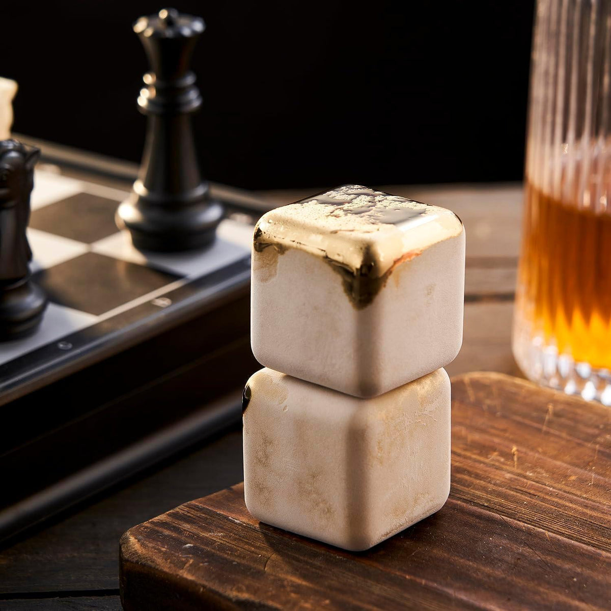 Whisky Steine Edelstahl – 4 XL Eiswürfel für Scotch & Co.