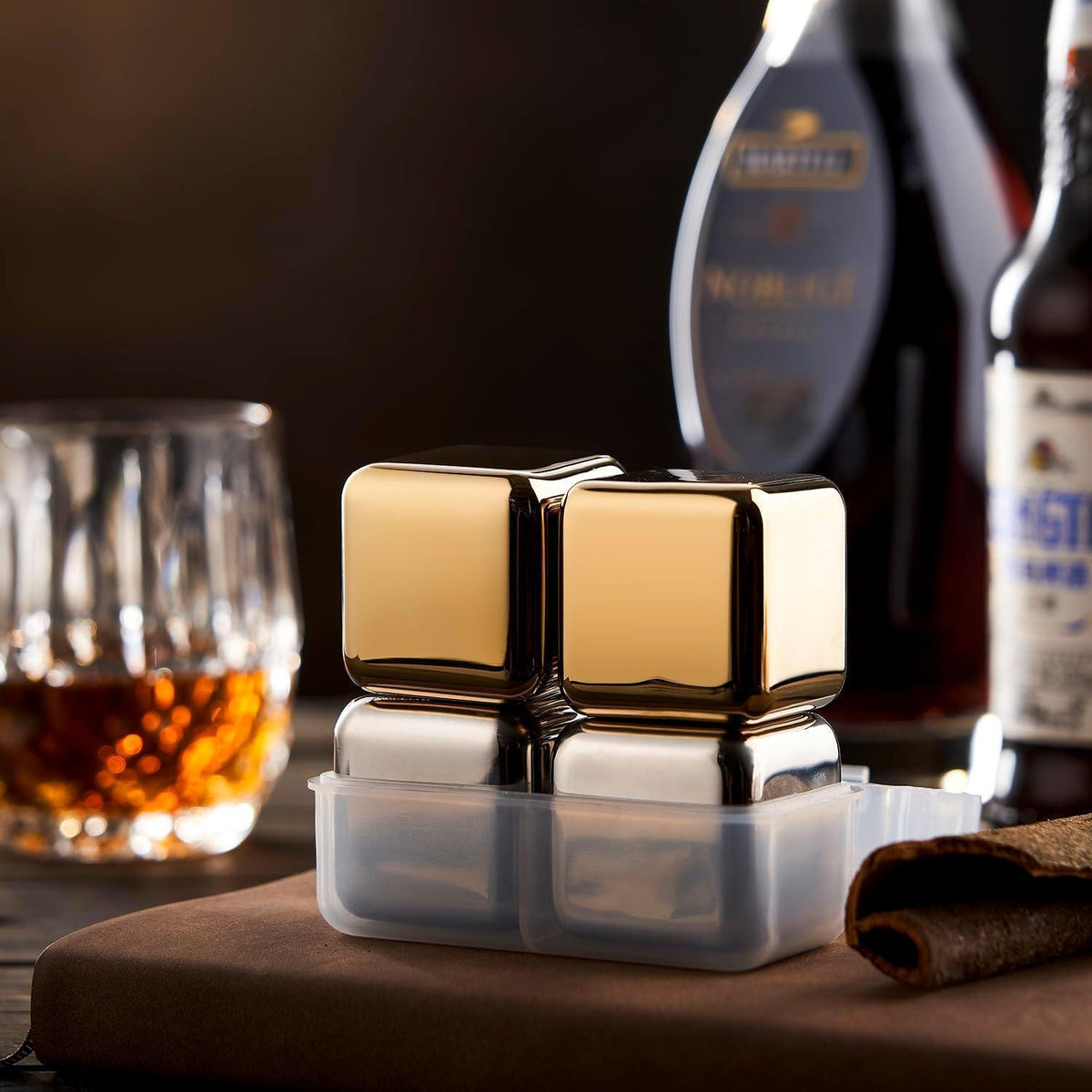 Whisky Steine Edelstahl – 4 XL Eiswürfel für Scotch & Co.