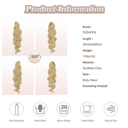 Welliges Blond Pferdeschwanz Haarteil – 60cm Synthetik Verlängerung