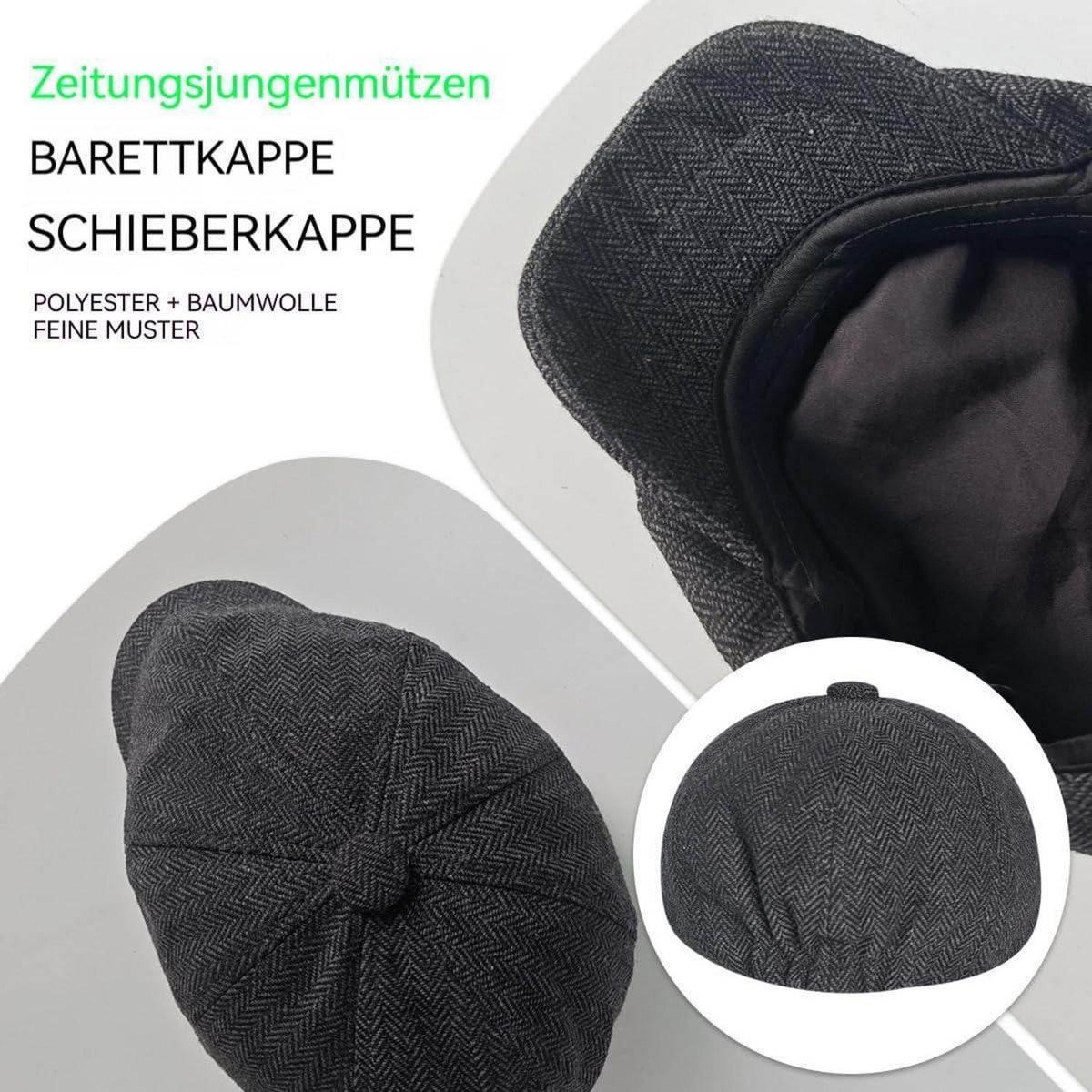 Herren Schiebermütze Winter - Grau, Herringbone Newsboy Cap