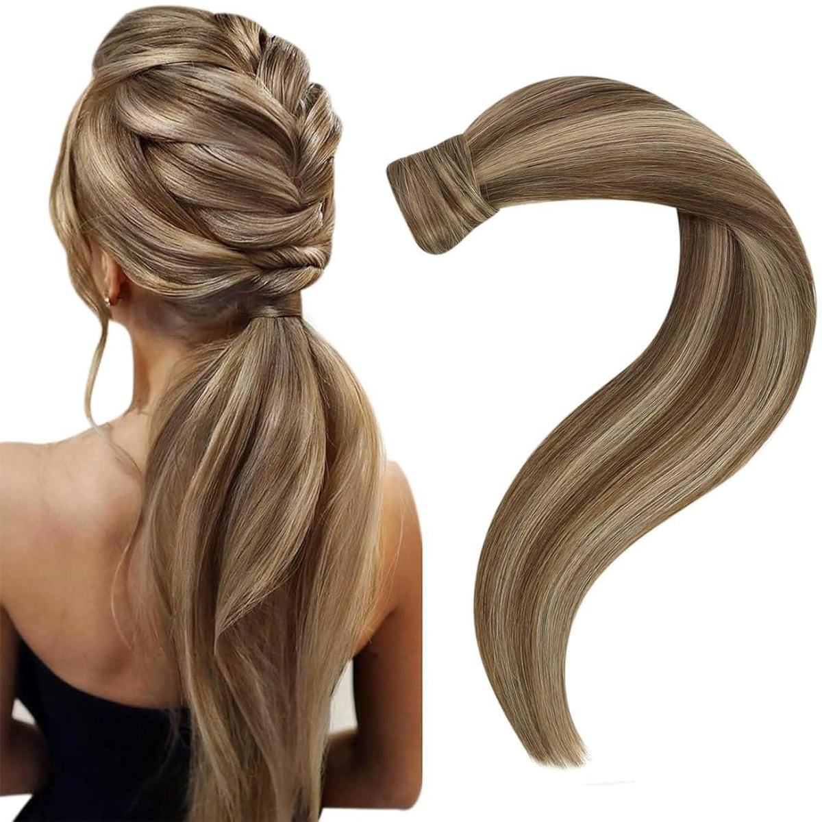 Echthaar Zopf Extension Braun Highlight 45cm