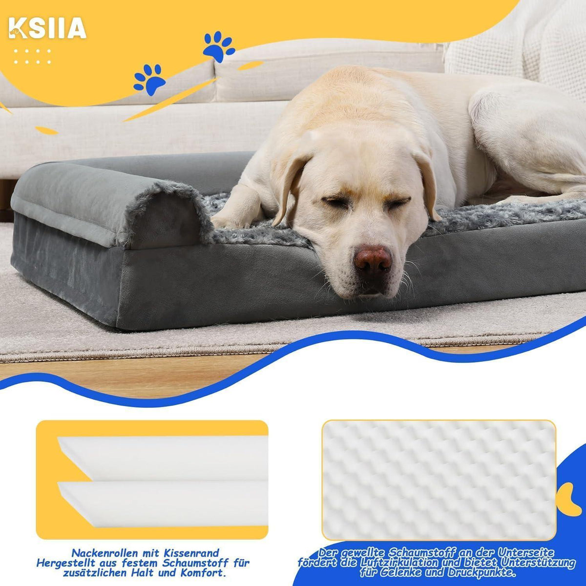 Orthopädisches Hundebett XL Grau mit erhöhten Rändern