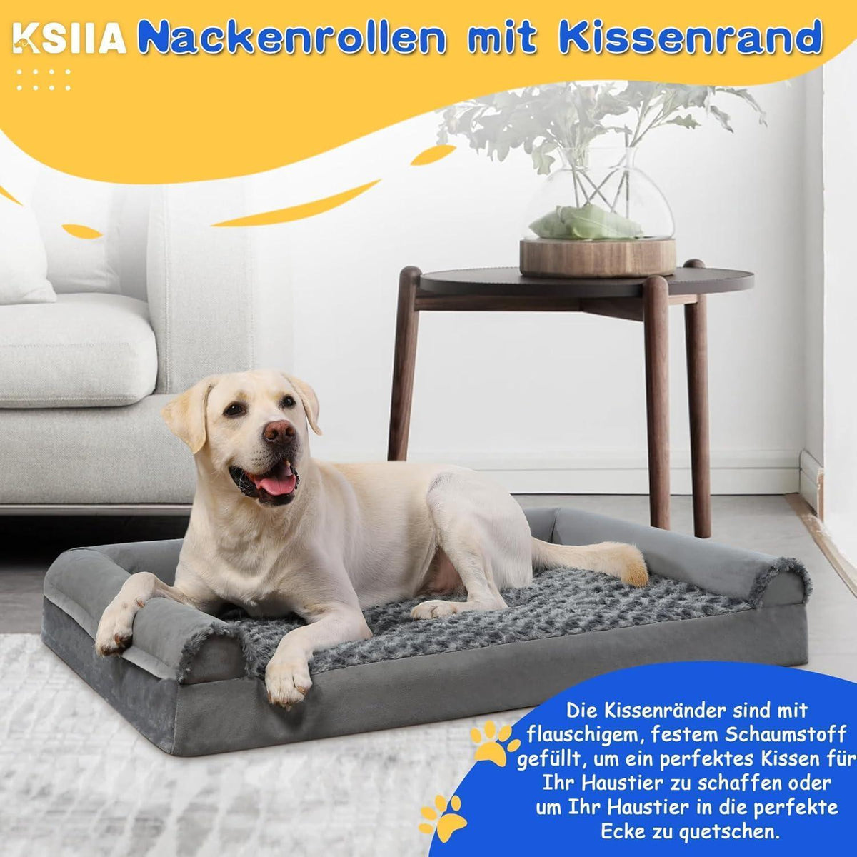 Orthopädisches Hundebett XL Grau mit erhöhten Rändern
