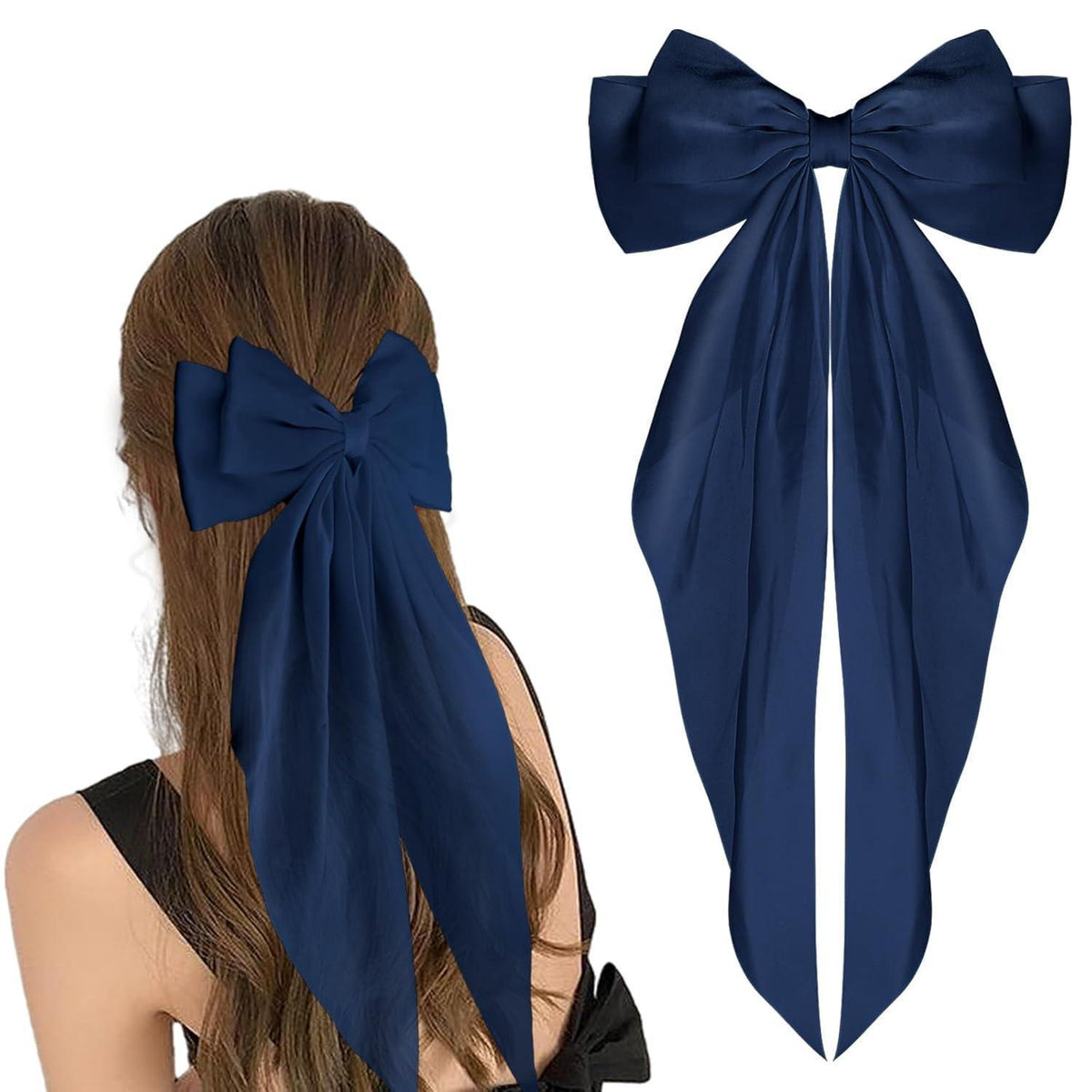 Haarspange mit großer Schleife und langem Band, Navy Blau
