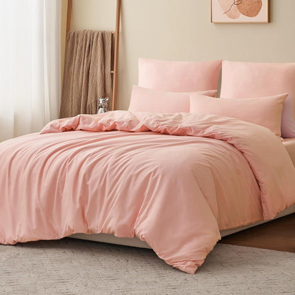 Bettwäsche 200x200 Pfirsch Rosa Set mit Kissenbezügen aus