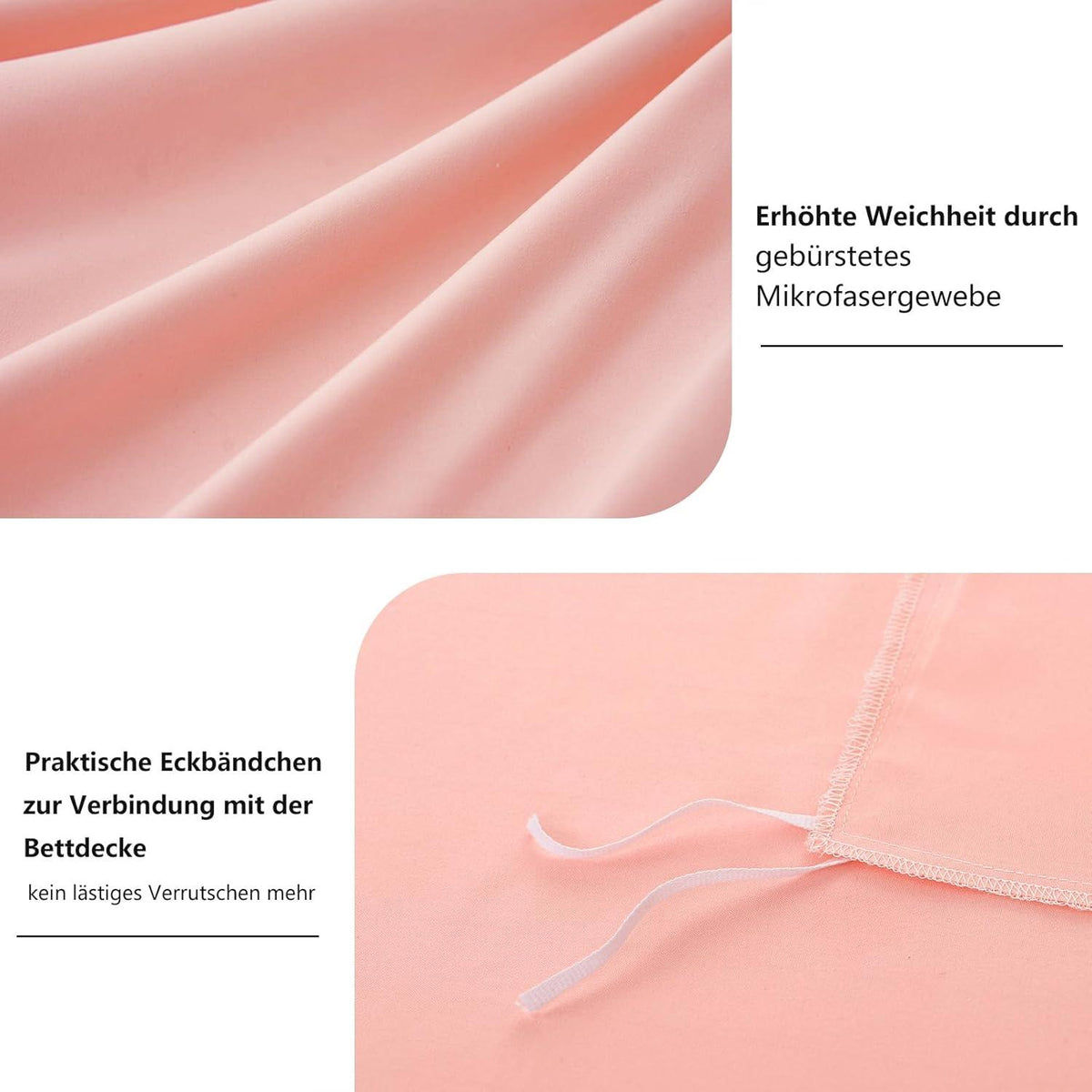 Bettwäsche 200x200 Pfirsch Rosa Set Mikrofaser Reißverschluss