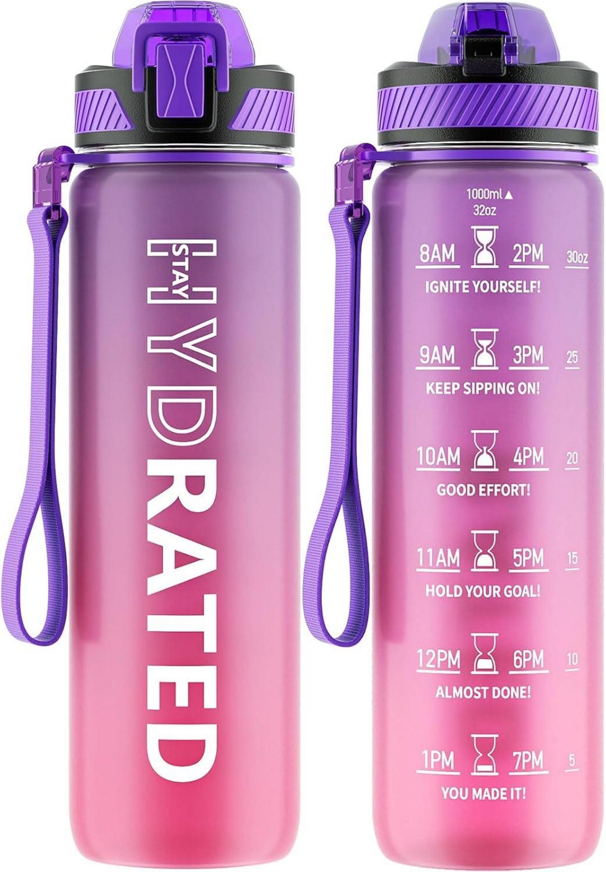 Trinkflasche 1L BPA-frei Tritan mit Strohhalm Zeitmarkierung