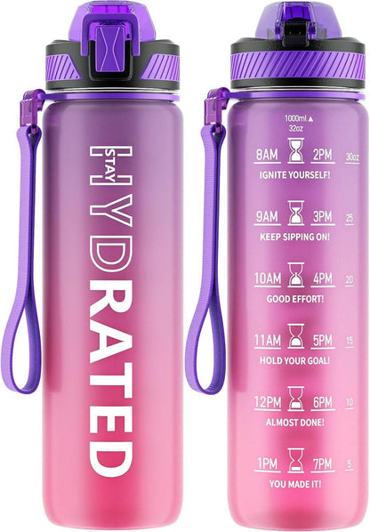 Trinkflasche 1L BPA-frei Tritan mit Strohhalm Zeitmarkierung