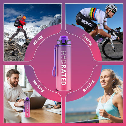 Sport Trinkflasche 1L BPA-Frei Tritan Auslaufsicher Strohhalm Zeitmarkierung