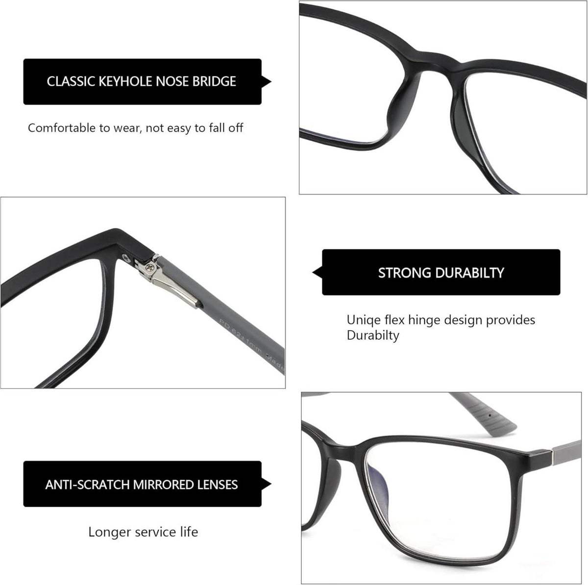 Blaulichtfilter Lesebrille Herren Eckige Rahmen Anti-Glanz Sport