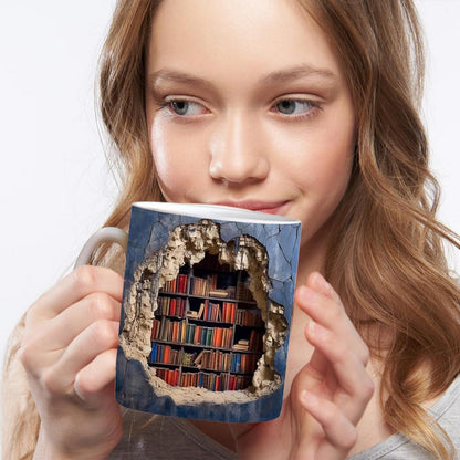 3D Bücherregal Tasse – Keramik Kaffeebecher für Leser & als Geschenk