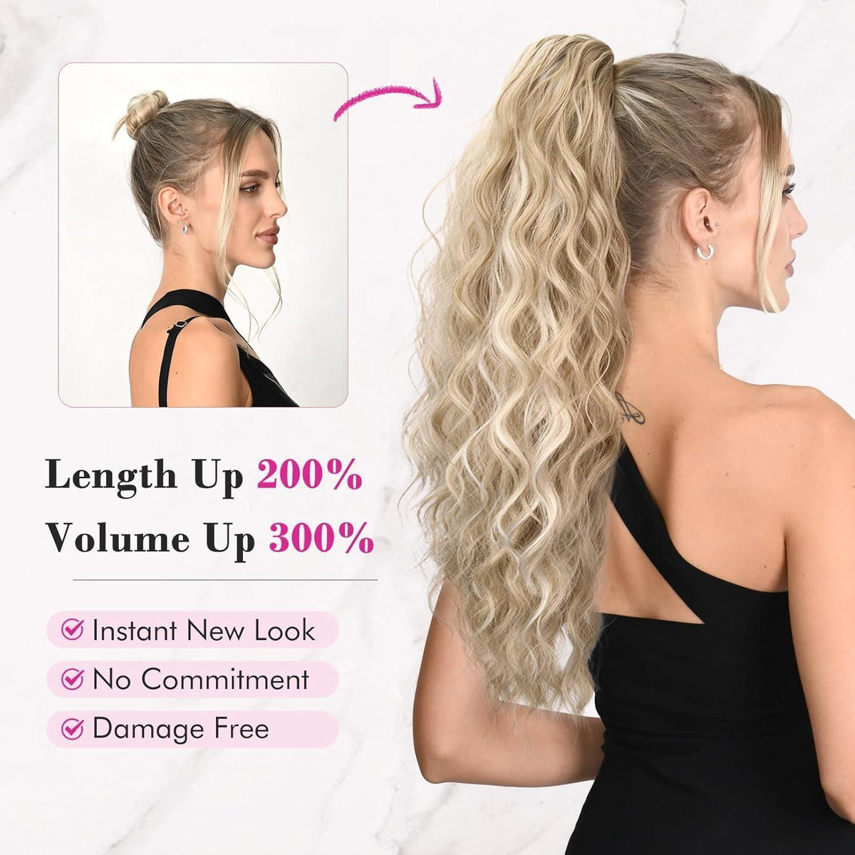 Long Beach Gewellte Pferdeschwanz Verlängerung – Blond mit hellen Enden