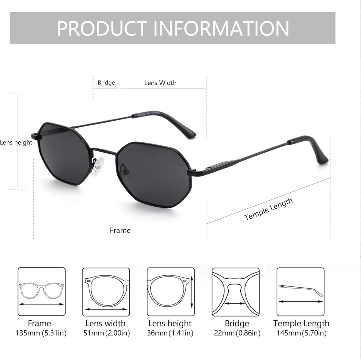ZENOTTIC Achteckige Mini Sonnenbrille Vintage Polarisiert Metall UV400