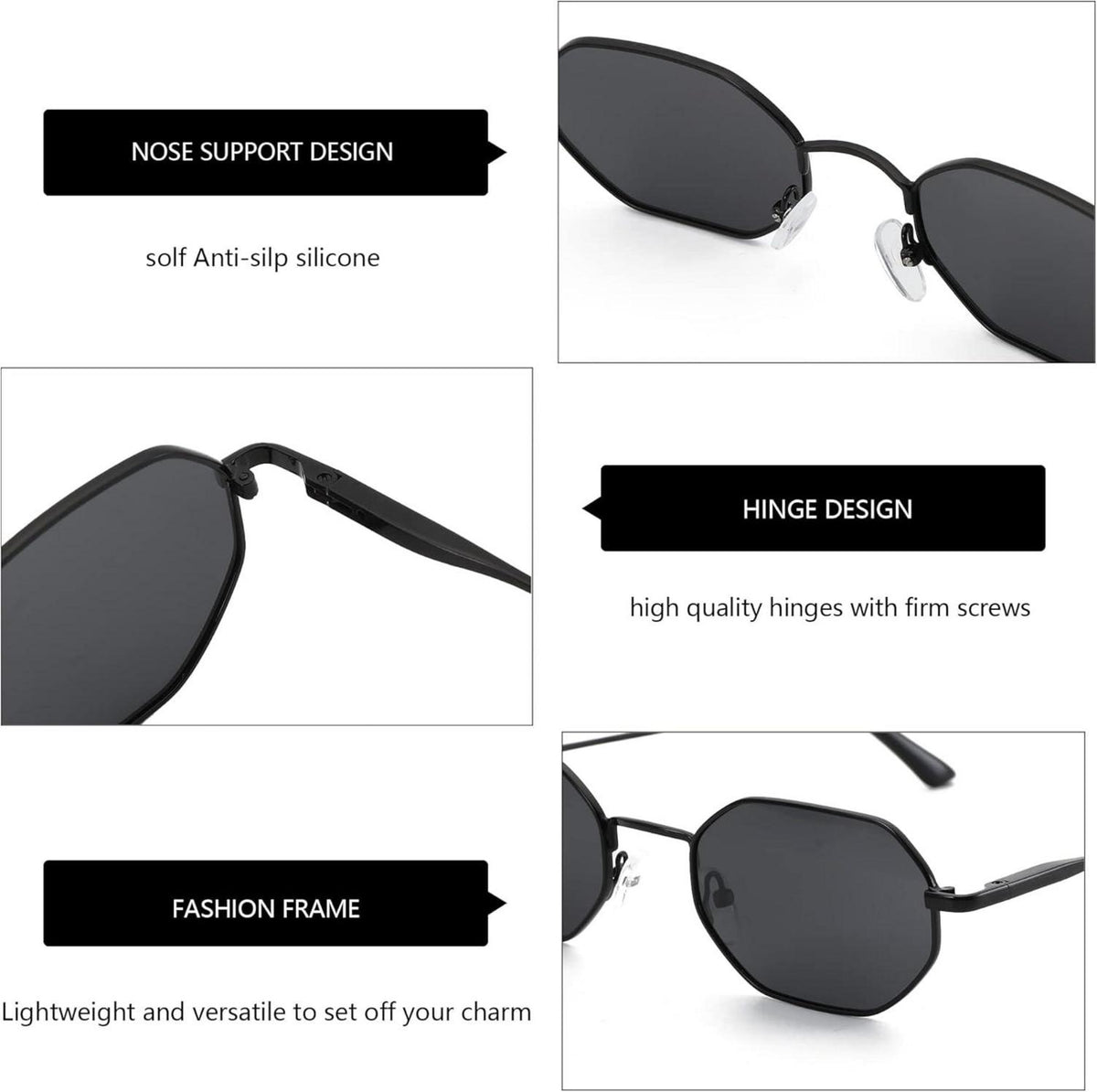 Achteckige Mini Sonnenbrille polarisiert Vintage Metall Rahmen