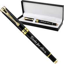 Dankeschön Geschenk Kugelschreiber mit Gravur Schwarz Gold