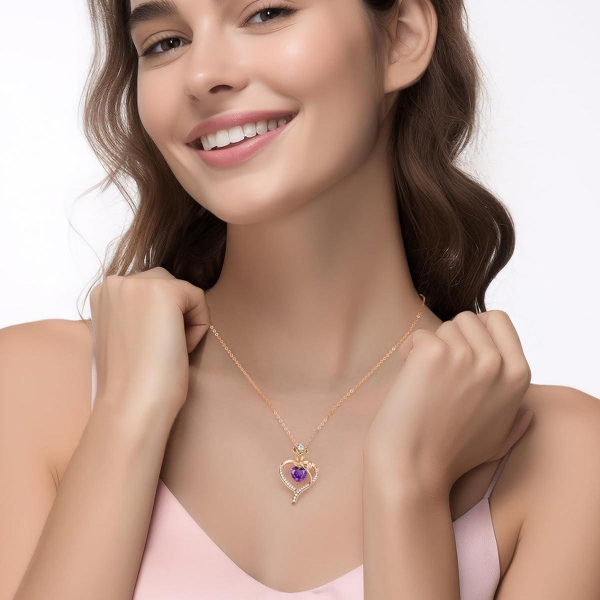 Herz Halskette Damen Rosegold mit Geburtsstein Sterling Silber 925