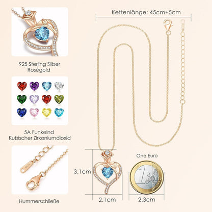 Halskette Damen Rosegold Herz mit Geburtsstein Sterling Silber 925