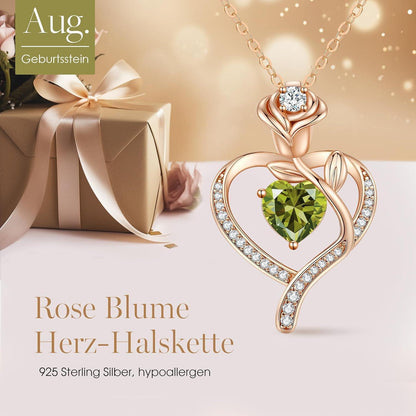 Herz Halskette Rosegold mit Geburtsstein aus 925 Sterling Silber