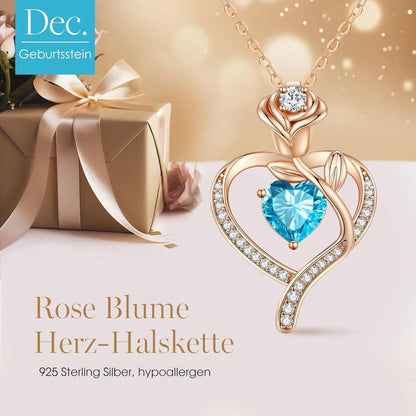 Herz Halskette Damen Rosegold mit Geburtsstein Sterling Silber 925