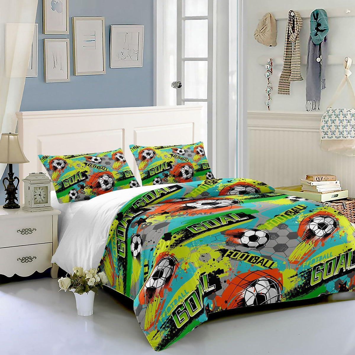 Fußball Bettwäsche Set für Kinder – Graffiti Cartoon Design 200x200cm