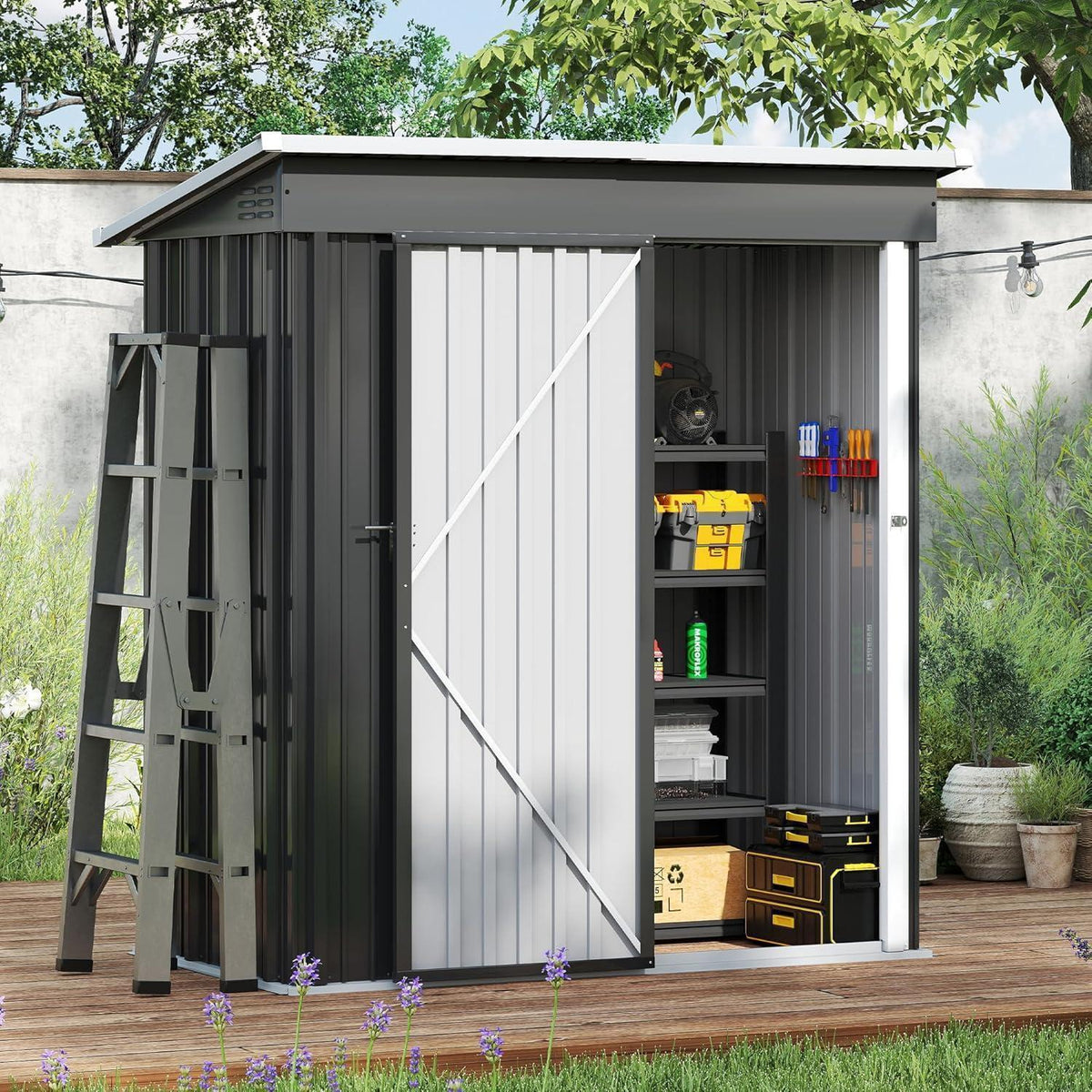 Gartenhaus Metall 162x86 cm mit Pultdach & Fundamentrahmen