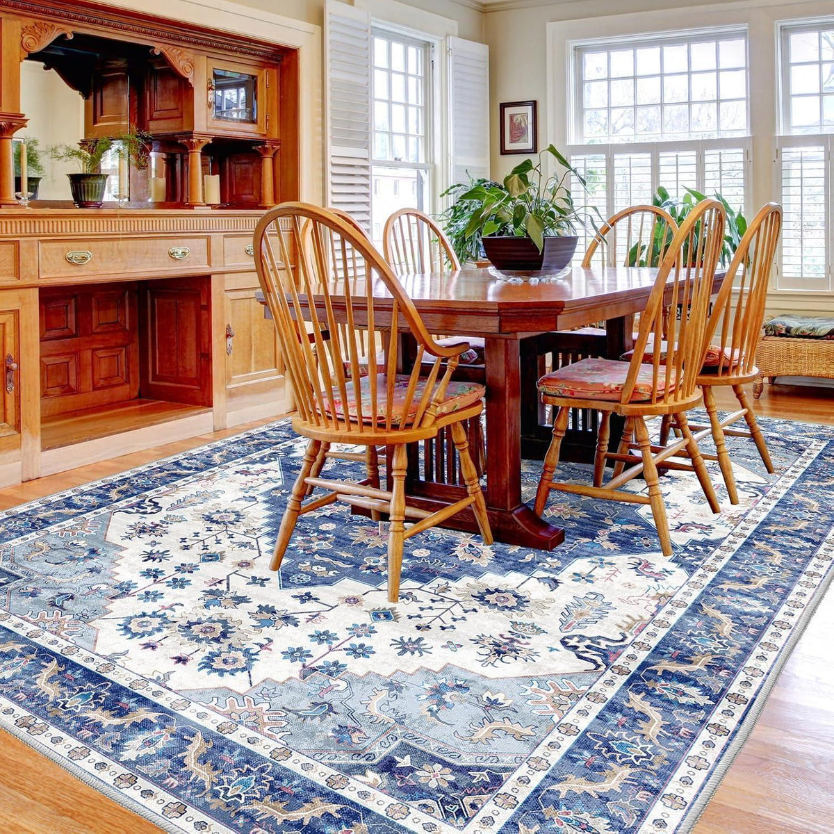 Vintage Kurzflor Teppich Blau 300x400 cm - Wohnzimmer Teppich