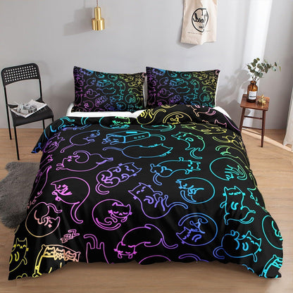 Katzen Bettwäsche-Set für Kinder mit leuchtendem Druck 200x200cm