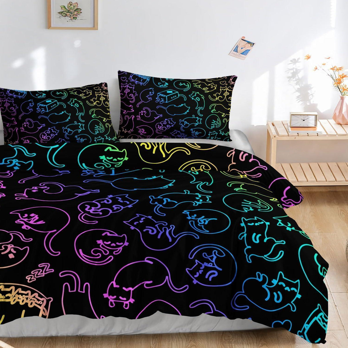 Katzen Bettwäsche-Set für Kinder mit leuchtendem Druck 200x200cm