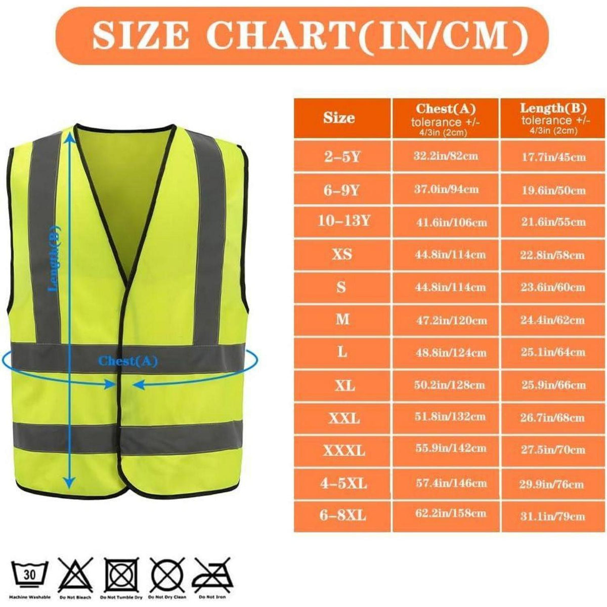 Sicherheitsweste reflektierend, 12 Farben, 4XL-5XL