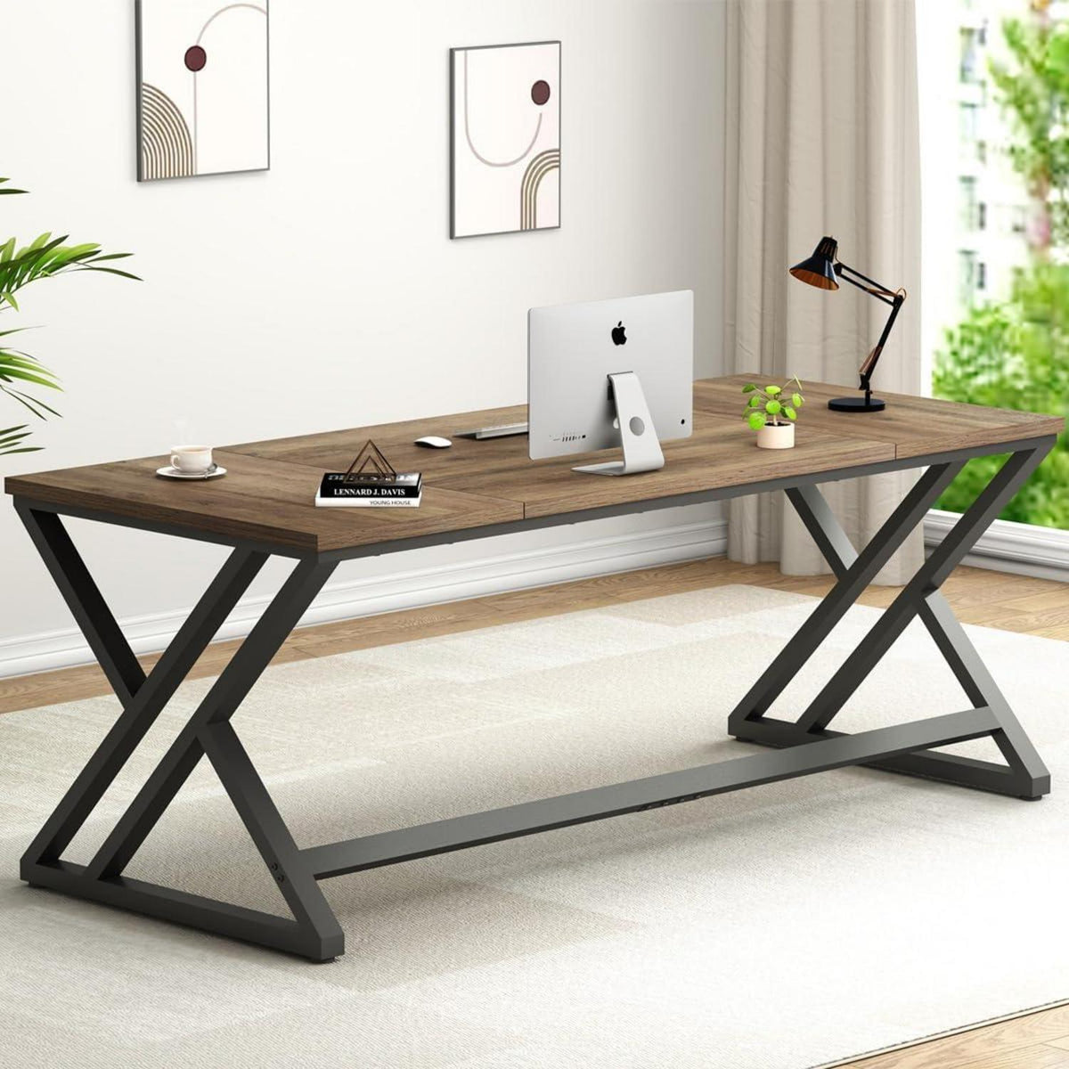 Rustikaler großer Industrie Computertisch Holz PC Arbeitszimmer Büro