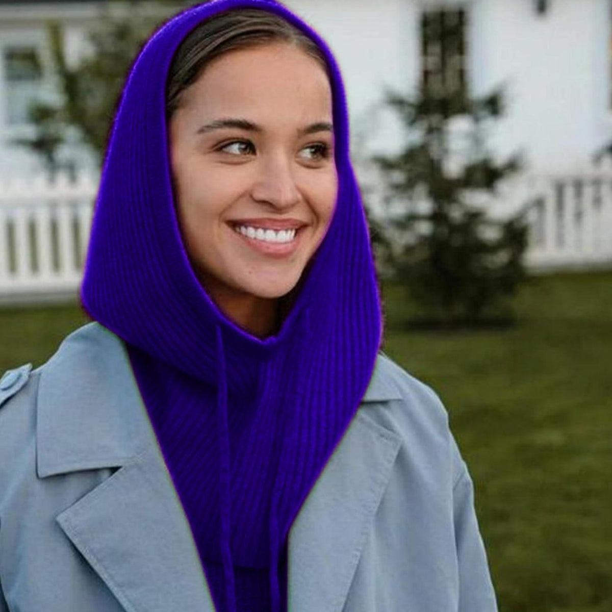 Strickmütze Damen Balaclava mit Kordelzug, blau