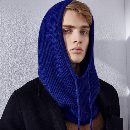 Strickmütze Damen Balaclava mit Kordelzug, blau