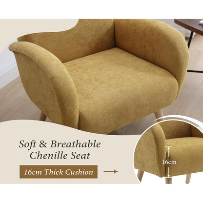Chenille Loungesessel Gelb – Bequemer Ohrensessel für Wohnzimmer