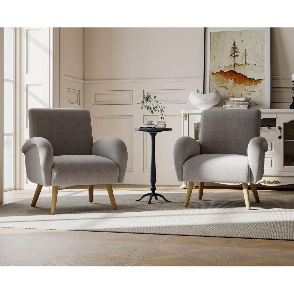 Chenille Loungesessel Grau – Bequemer Ohrensessel für Wohnzimmer