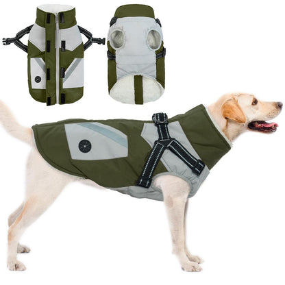 Winterhundemantel Mittel – Wasserdicht & Warm mit Geschirr (Grün, M)