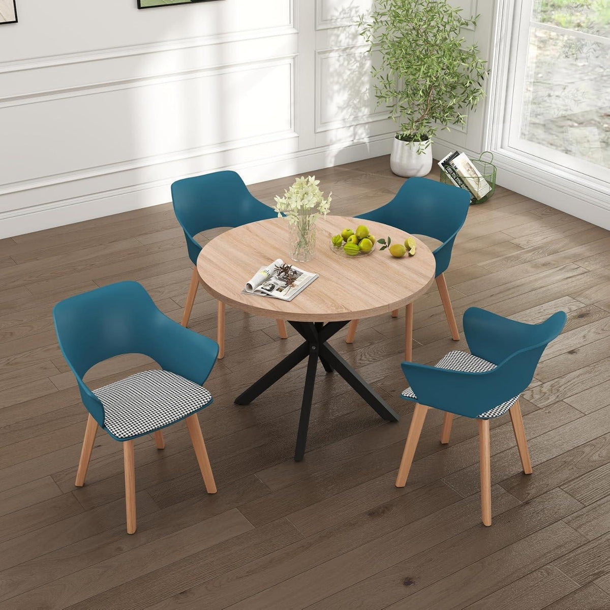 2er-Set Esszimmerstühle mit Stoffpolster & Massivholzbeinen - Seeblau