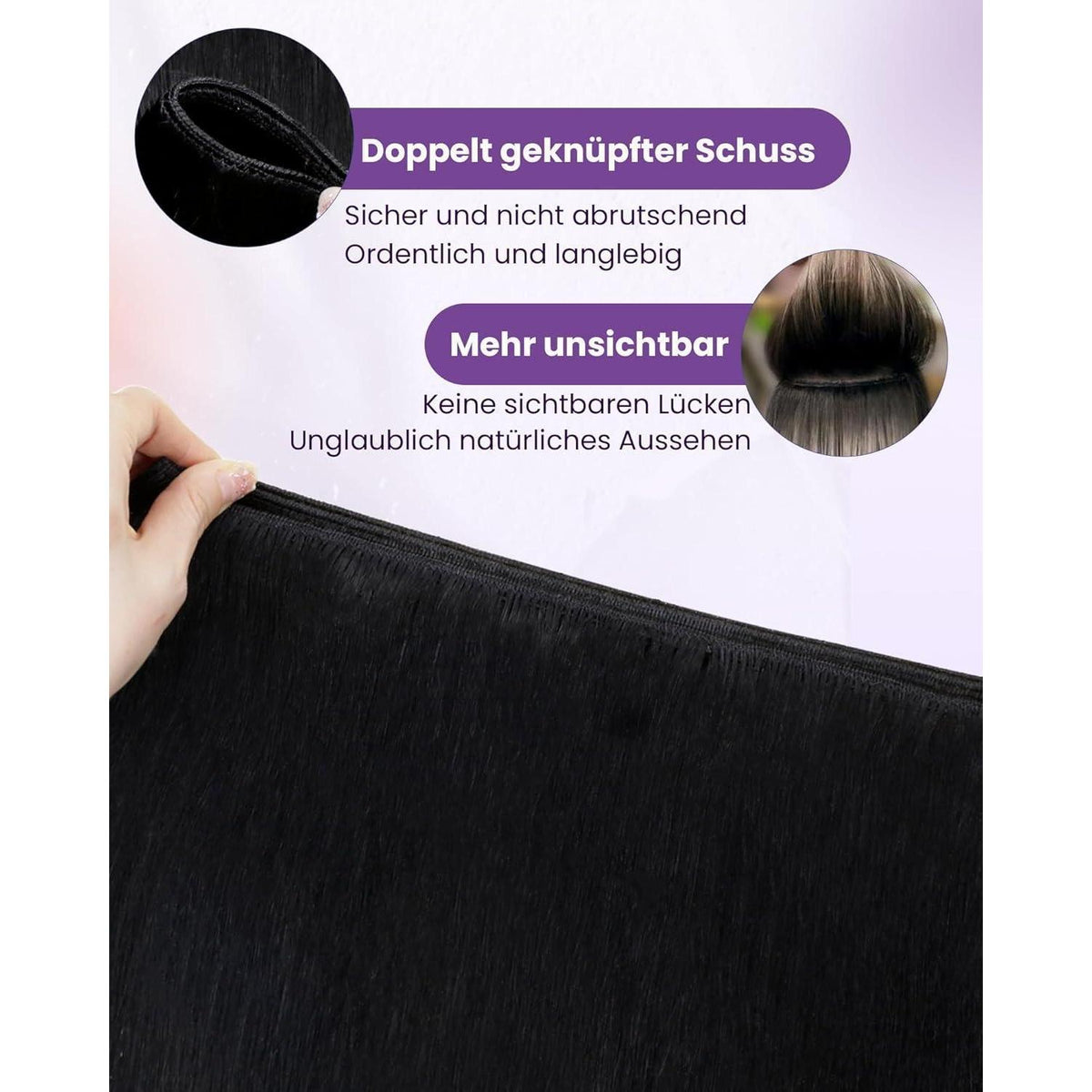 Echthaar Tressen Schwarz zum Einnähen - 40cm, 100g