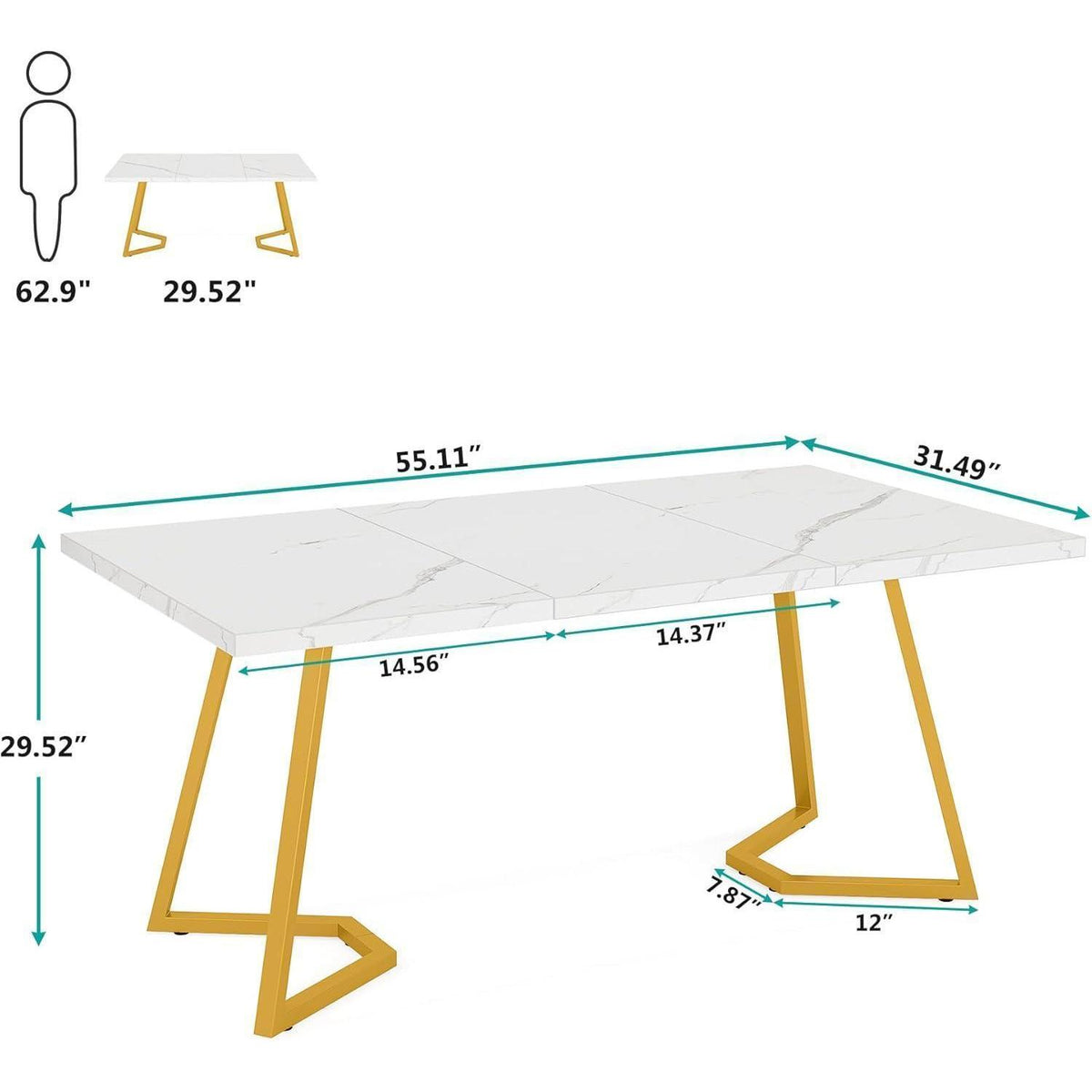 Moderner Esszimmertisch Weiß & Gold, 140cm, Künstlicher Marmor