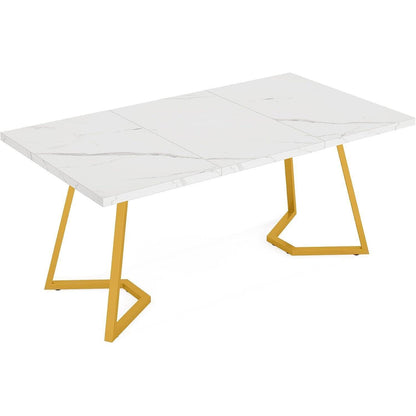 Moderner Esszimmertisch Weiß & Gold, 140cm, Künstlicher Marmor