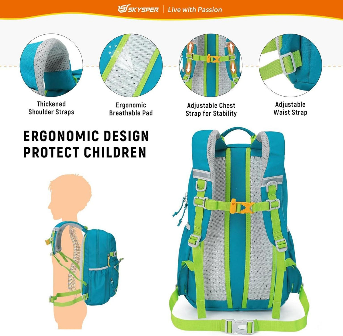Kinderrucksack für Outdoor mit Brustgurt und Sicherheitspfeife