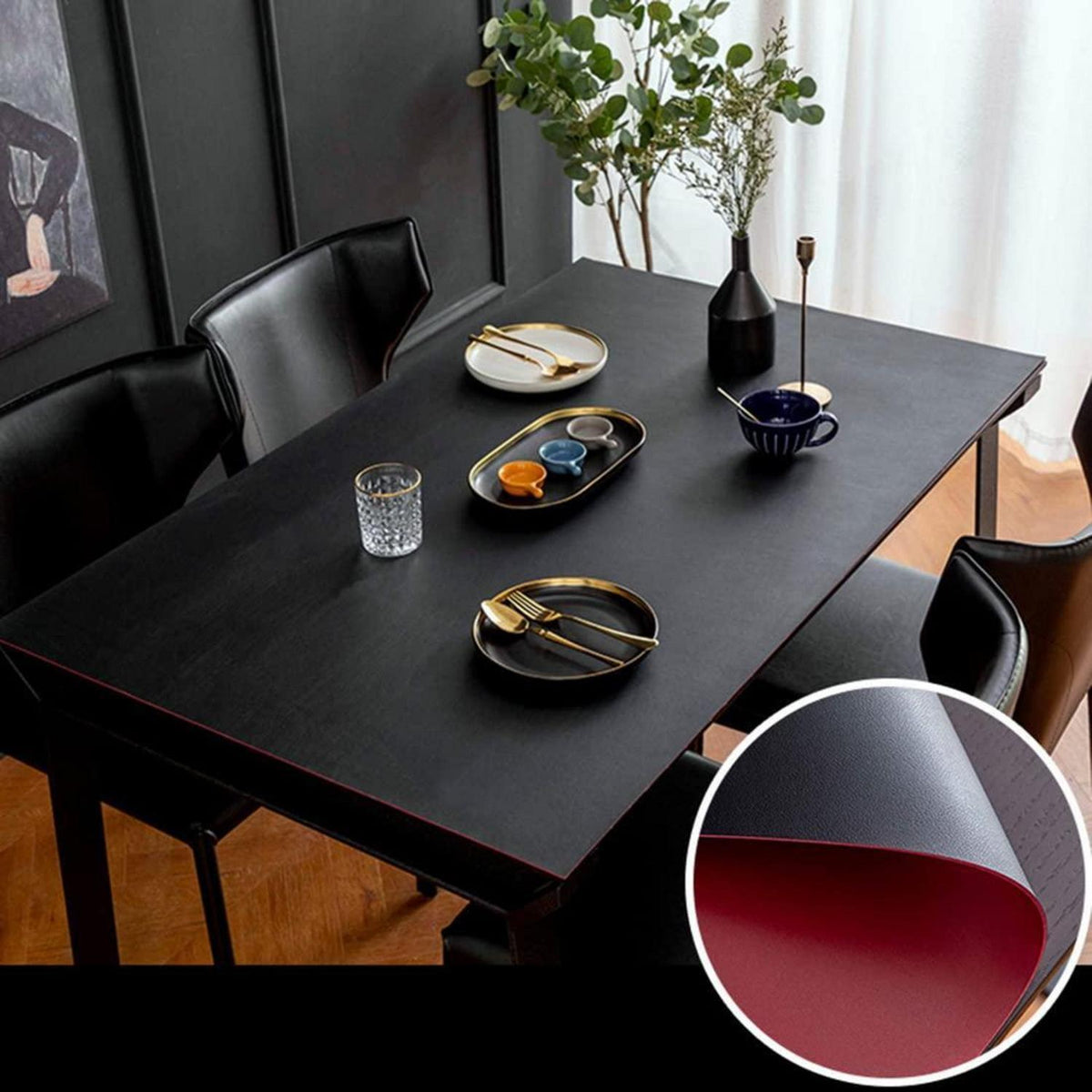 PU Tischdecke wasserdicht 80x180cm Schwarz Rot