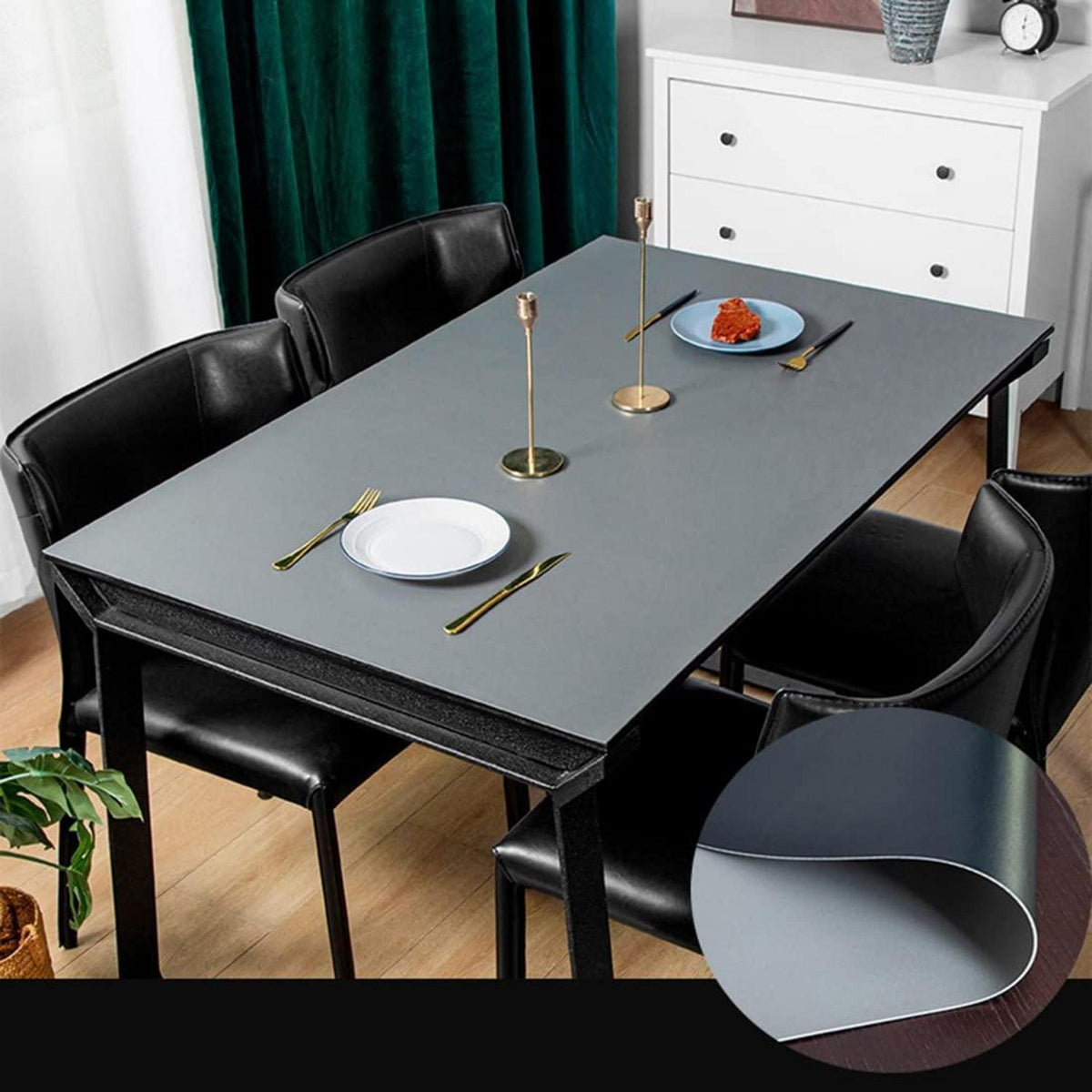 PU Tischdecke 90x200cm – Wasserdicht, Schwarz+Grau