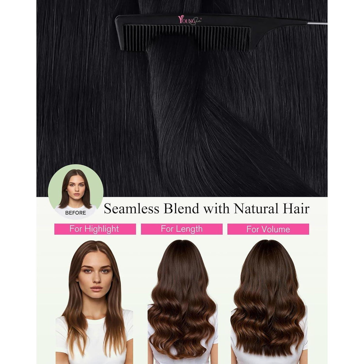 Echthaar Tape-in Extensions Schwarz - 45cm, 50g