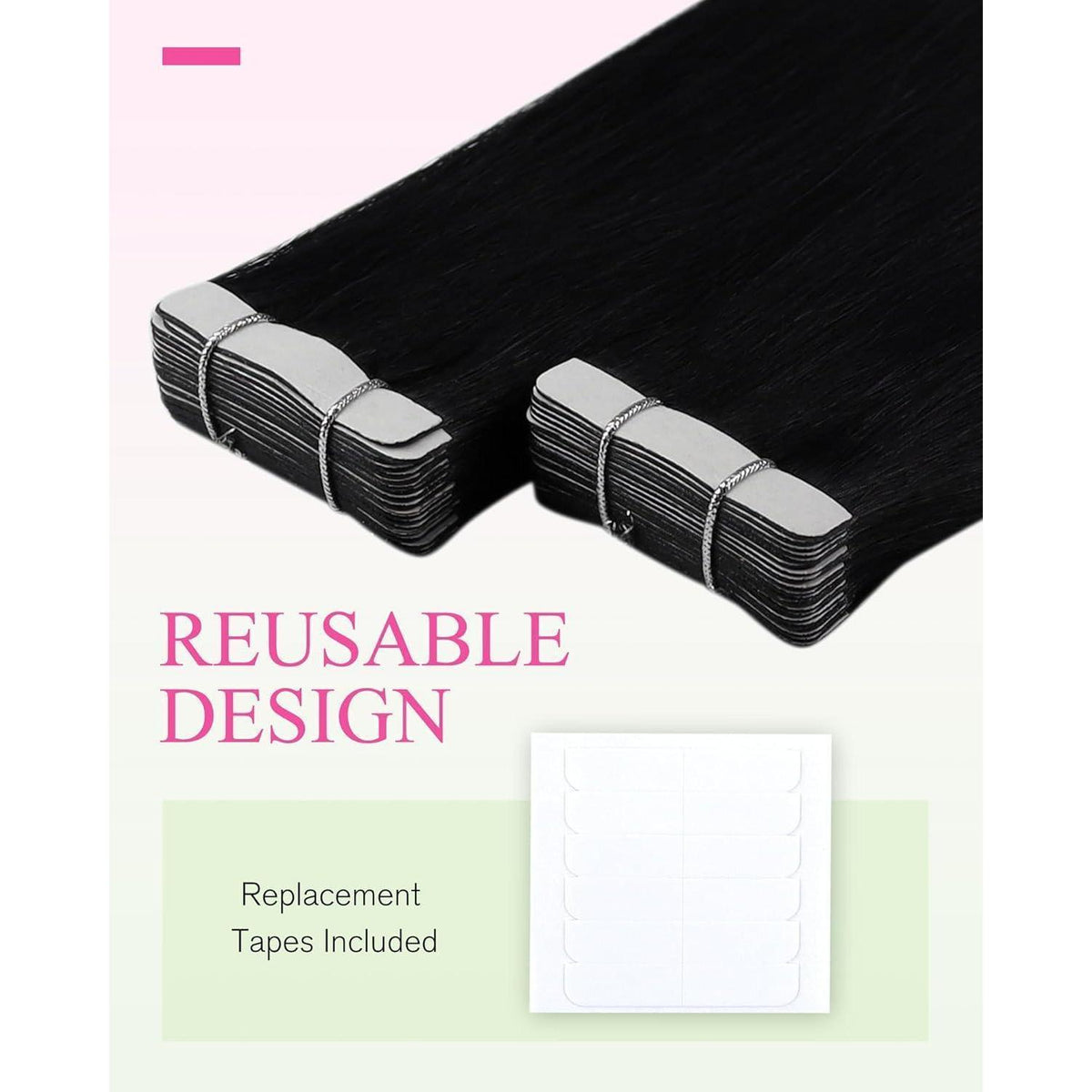 Echthaar Tape-in Extensions Schwarz - 45cm, 50g
